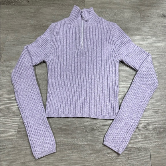 Aerie Lilac Ribbed Turtleneck Crop Sweater - Picture 1 of 6
